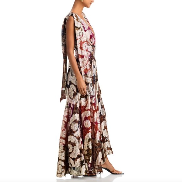 FARM Rio Metallic Plunging V-neck Maxi Dress, Red/Gold/Black, Size XL, NWT 🇧🇷 - Picture 4 of 16